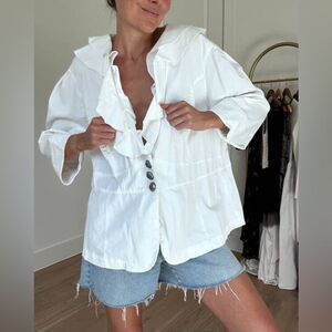 Vintage AMX White Ruffle Button-Up Jacket Cotton